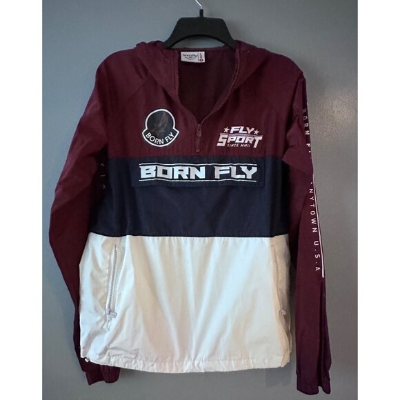 Born Fly Men’s Small Color Block Windbreaker Jacket Retro Streetwear Y2K - Picture 1 of 11